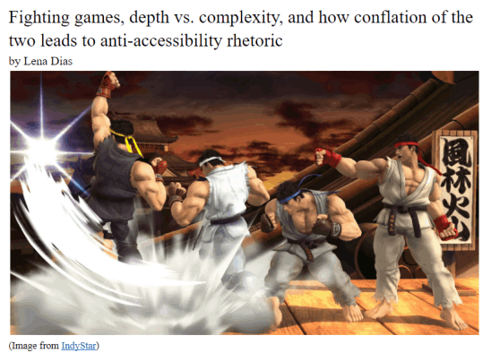 A screenshot of the fighting games article, featuring Ryu in Super Smash Bros. for Wii U performing a Shoryuken.