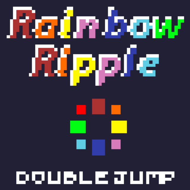 The title screen, displaying the rainbow “Rainbow Ripple” logo, “Team Double Jump”, and a rainbow circle.